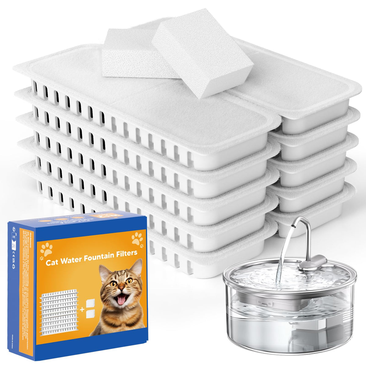 Tomxcute official filter-pack 10+2 keeps fountain water cleaner for regular replacement.