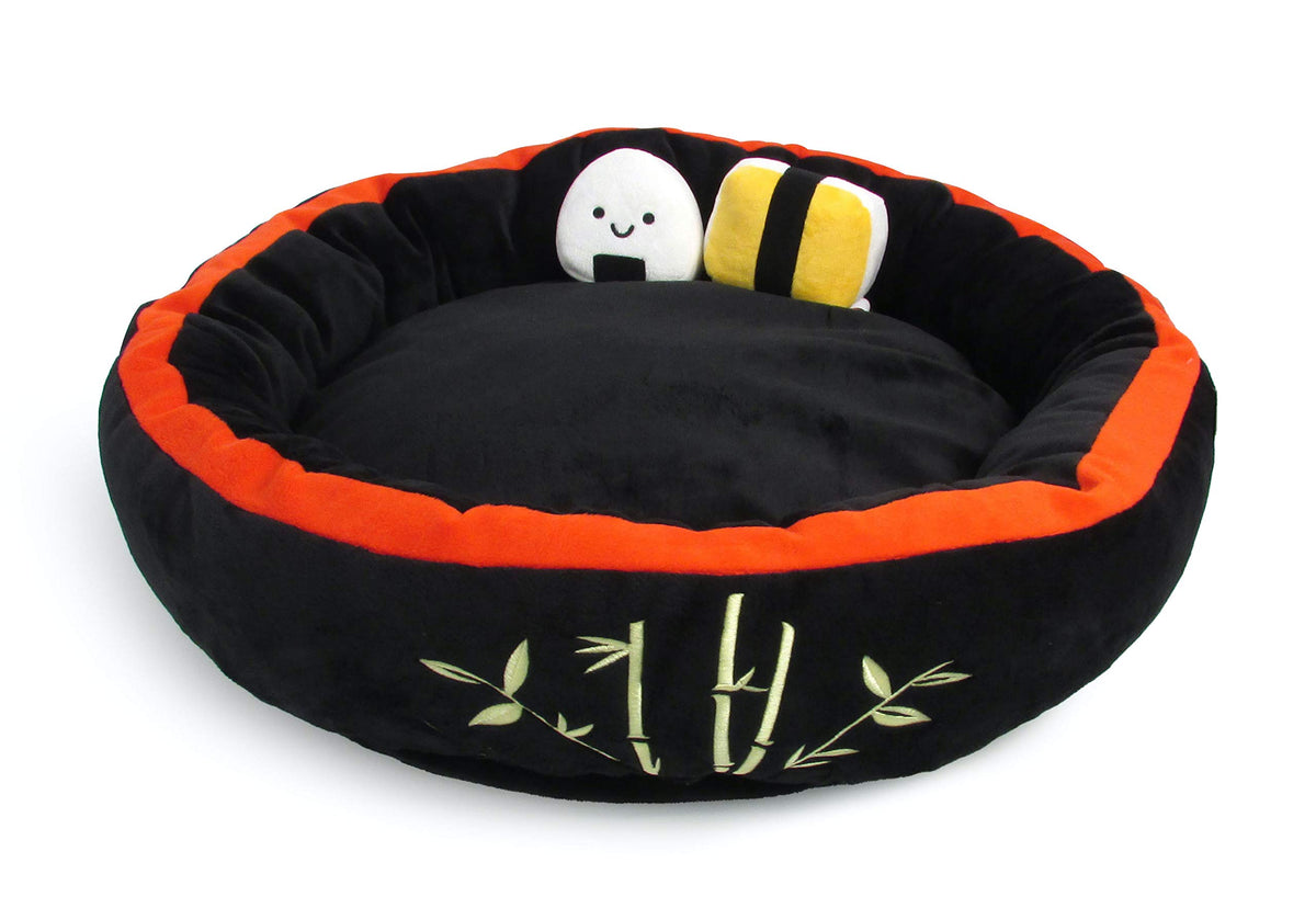 TONBO Sushi Bed front view with rice ball motif, a cozy resting spot for small pets.