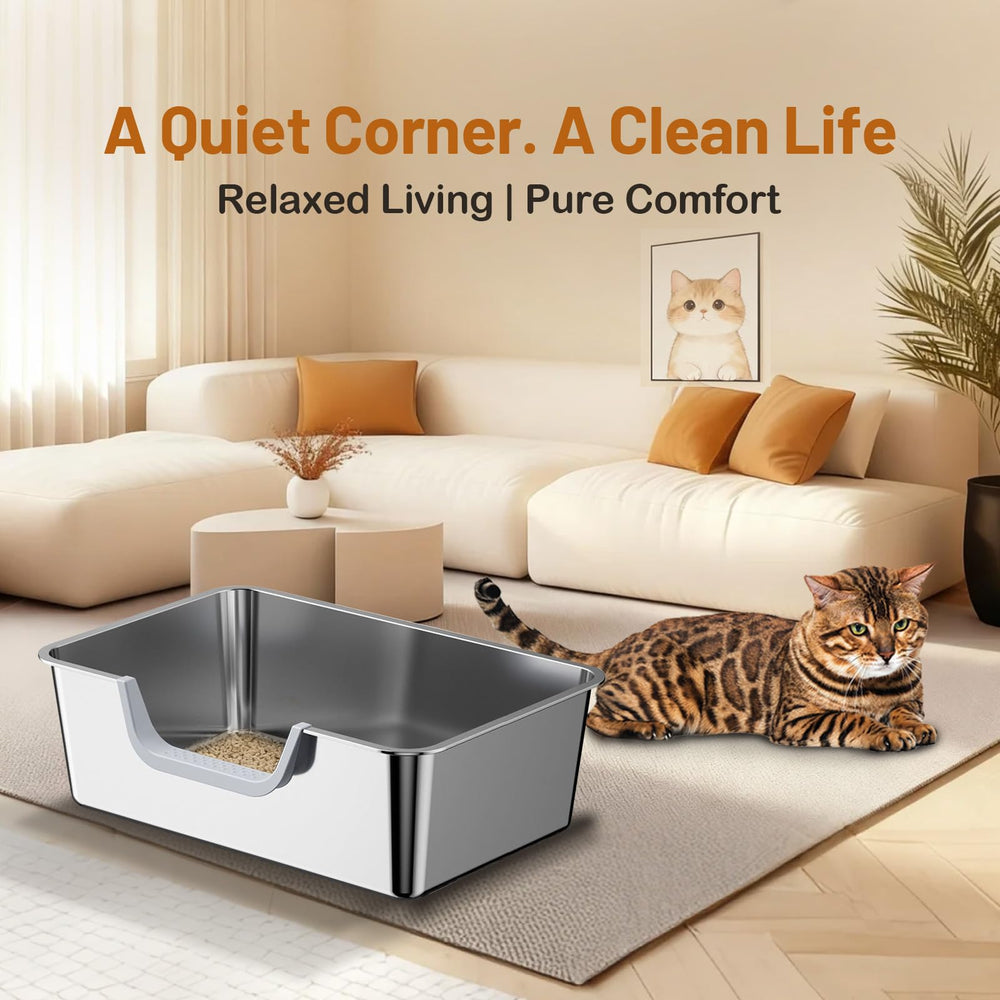 Tondid gray stainless steel cat litter box designed for splash control
