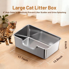Tondid stainless steel cat litter box side view, rugged durability for long-lasting use