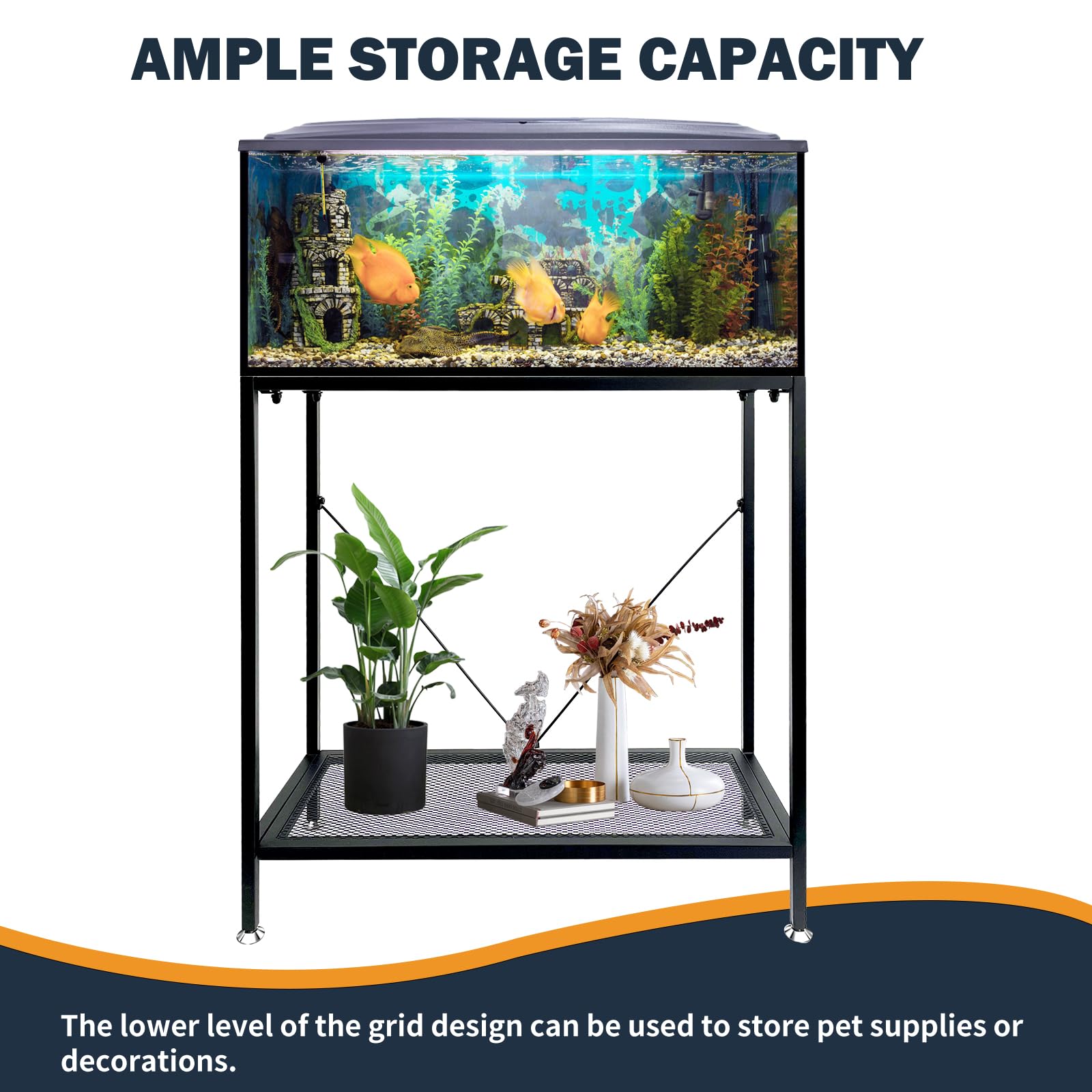 TONGMO fish tank stand double-layer storage offers extra organization.