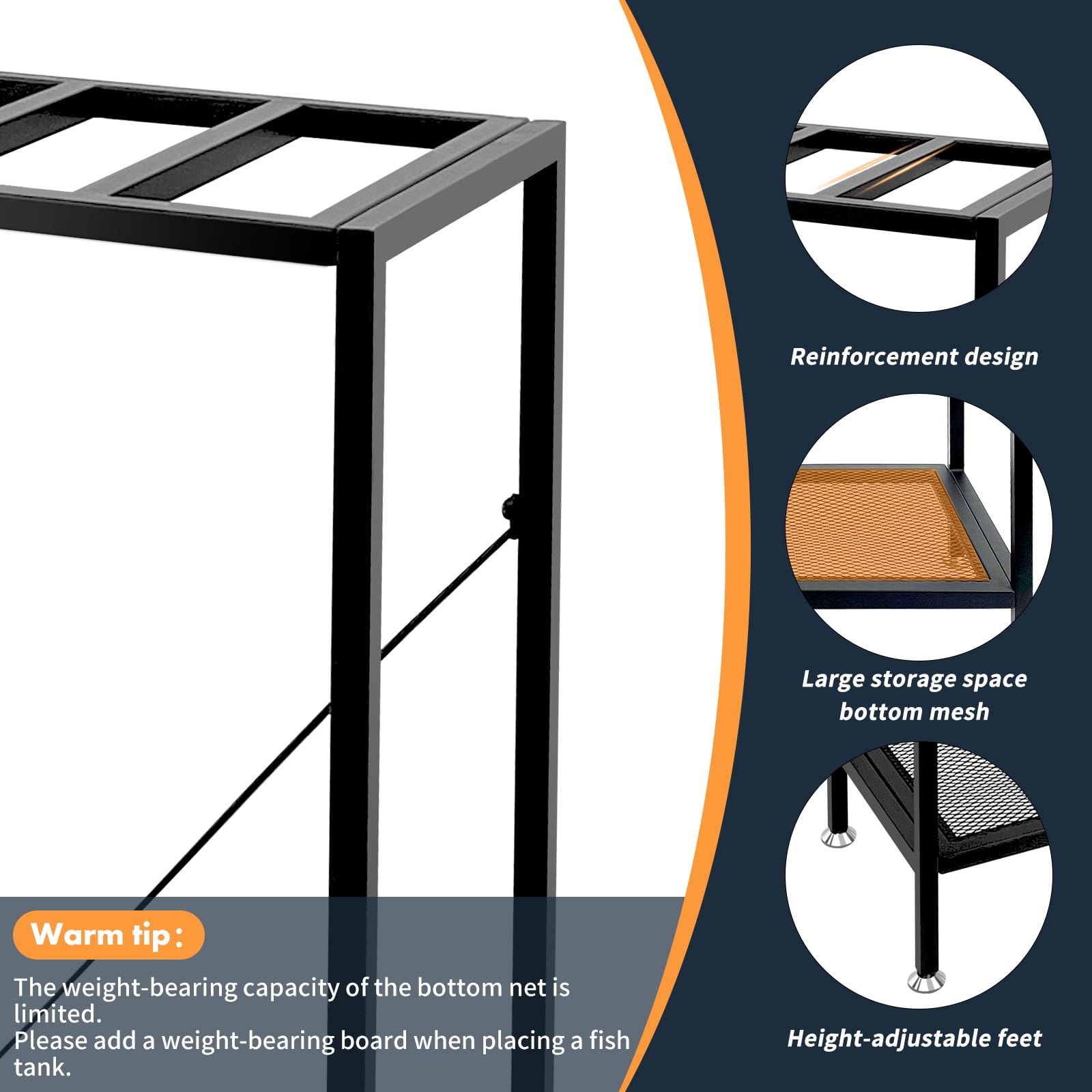 TONGMO fish tank stand durable steel frame supports long-lasting aquarium.