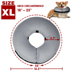 Tonqixope inflatable dog cone grey XL worn on dog for post-surgery care