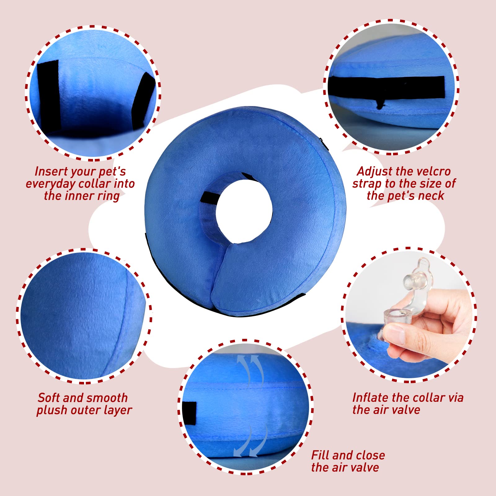 Tonqixope dog cone shows inner inflatable pad providing gentle neck support.