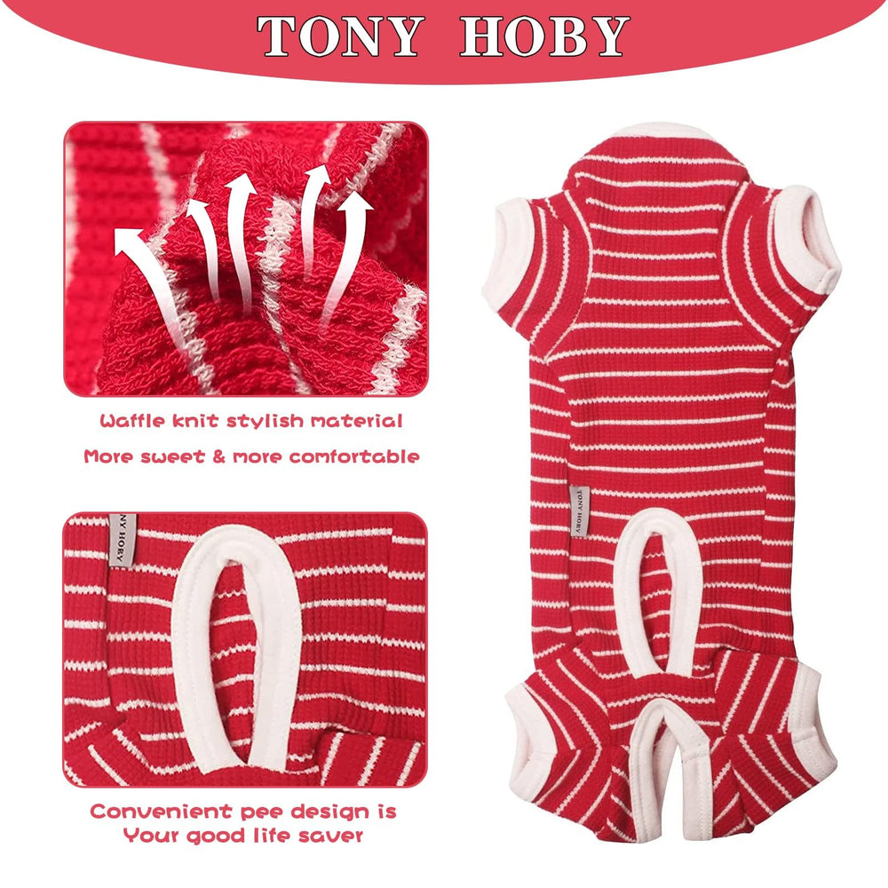 TONY HOBY dog pajamas back view highlighting elastic waist for secure fit.
