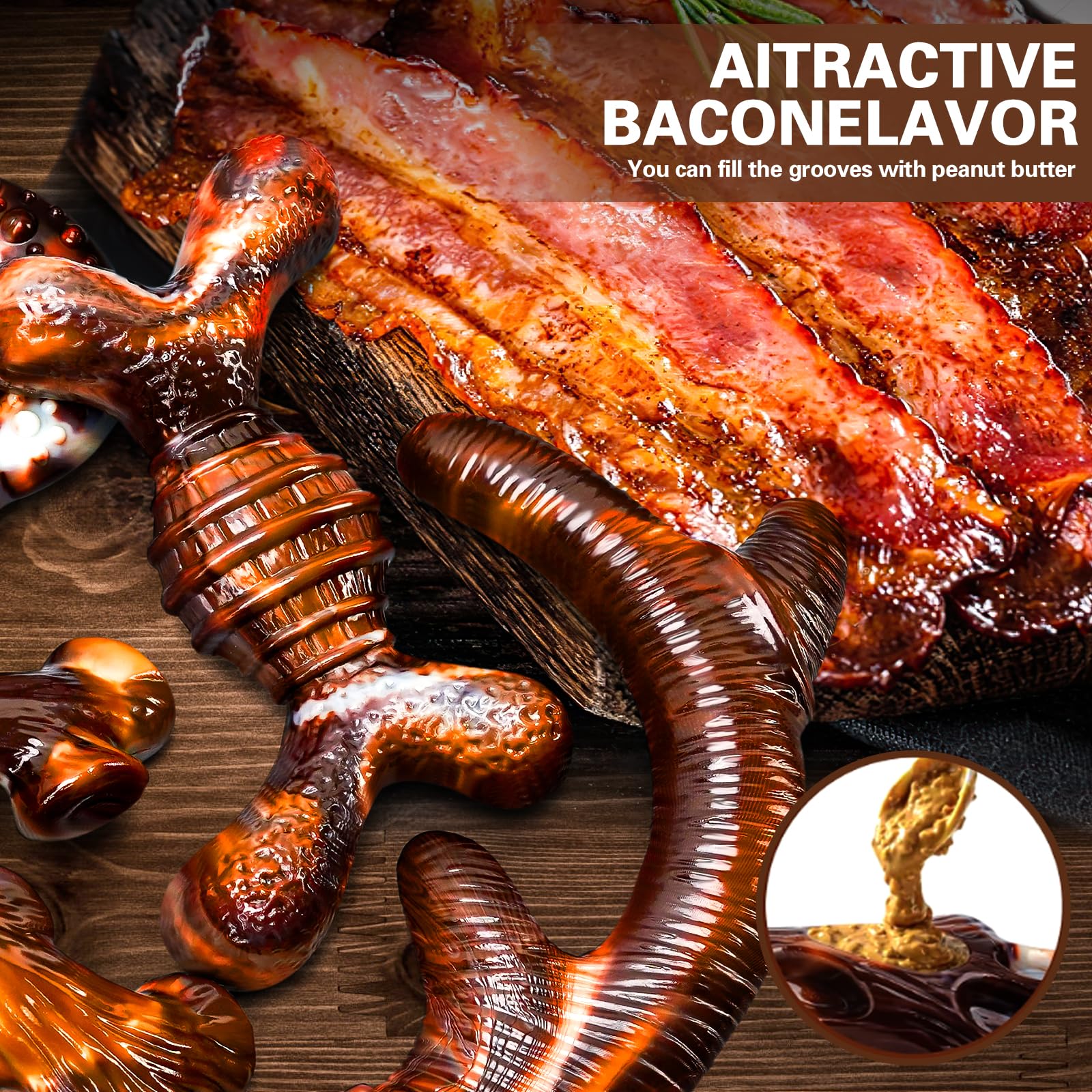 TonyEst bacon-scented chew toy entices eager chewers during playtime.