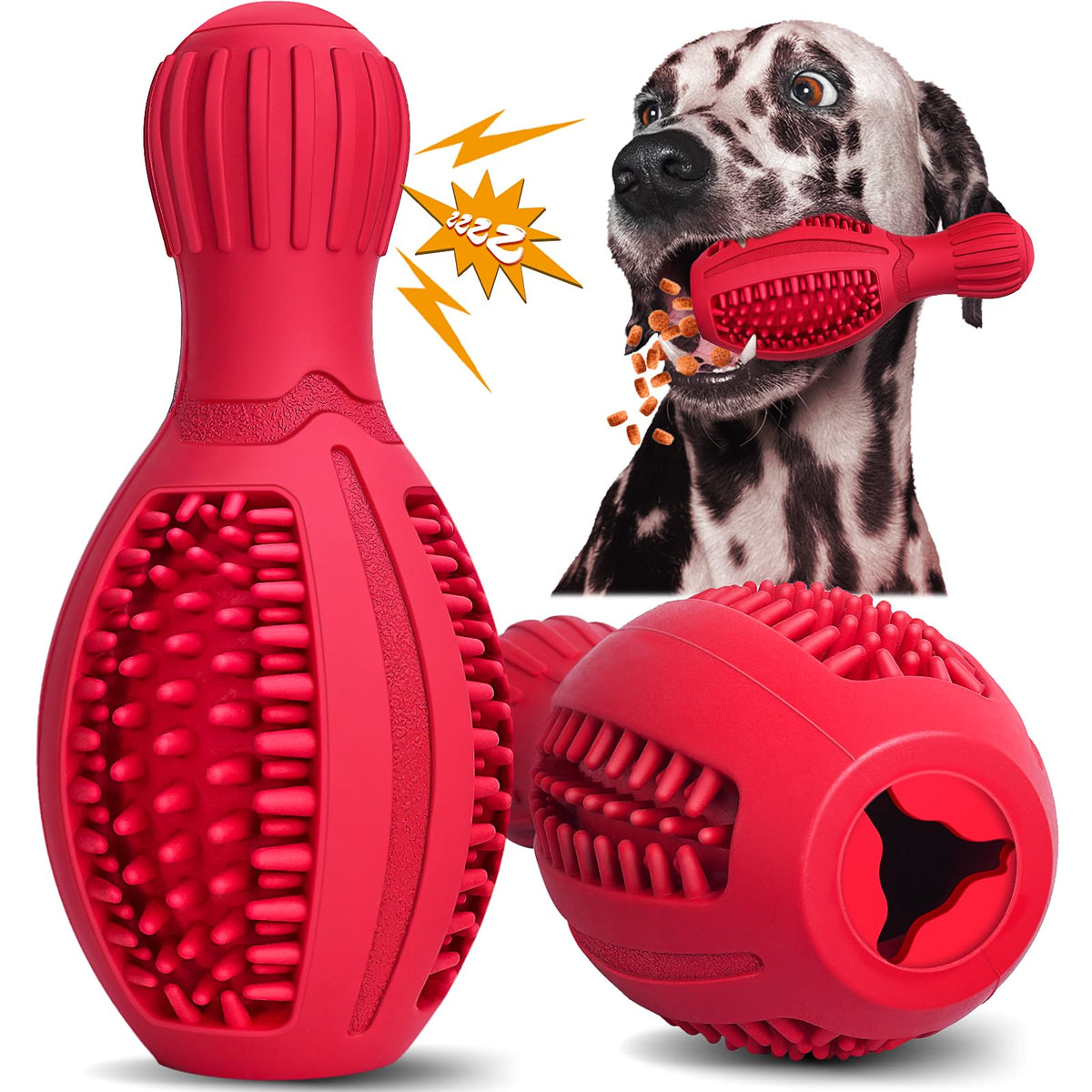TonyEst treat-dispensing puzzle toy package shows durable rubber design for chewers