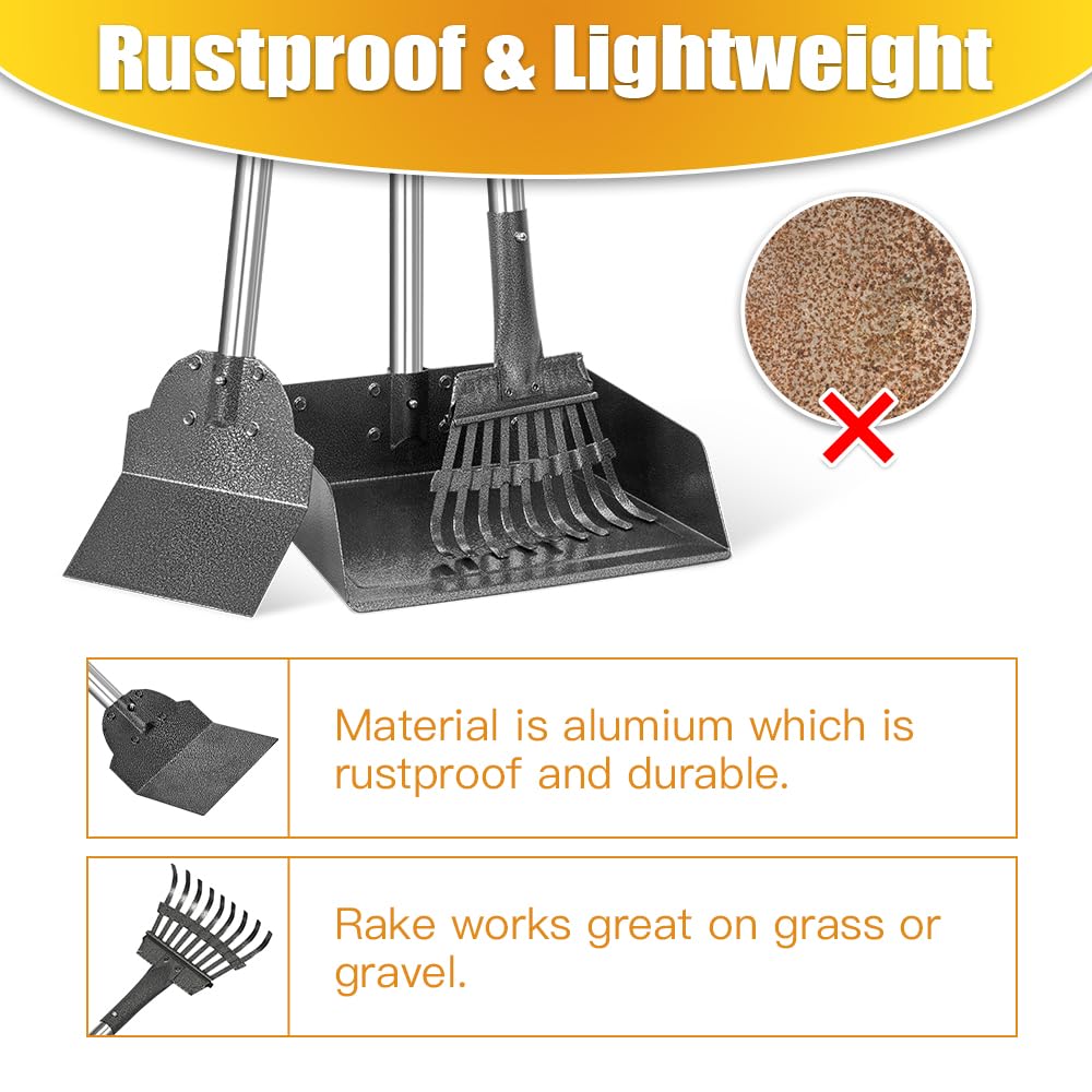 TOOGE Larger Pooper Scooper rust-proof metal cleans easily after messy yard tasks