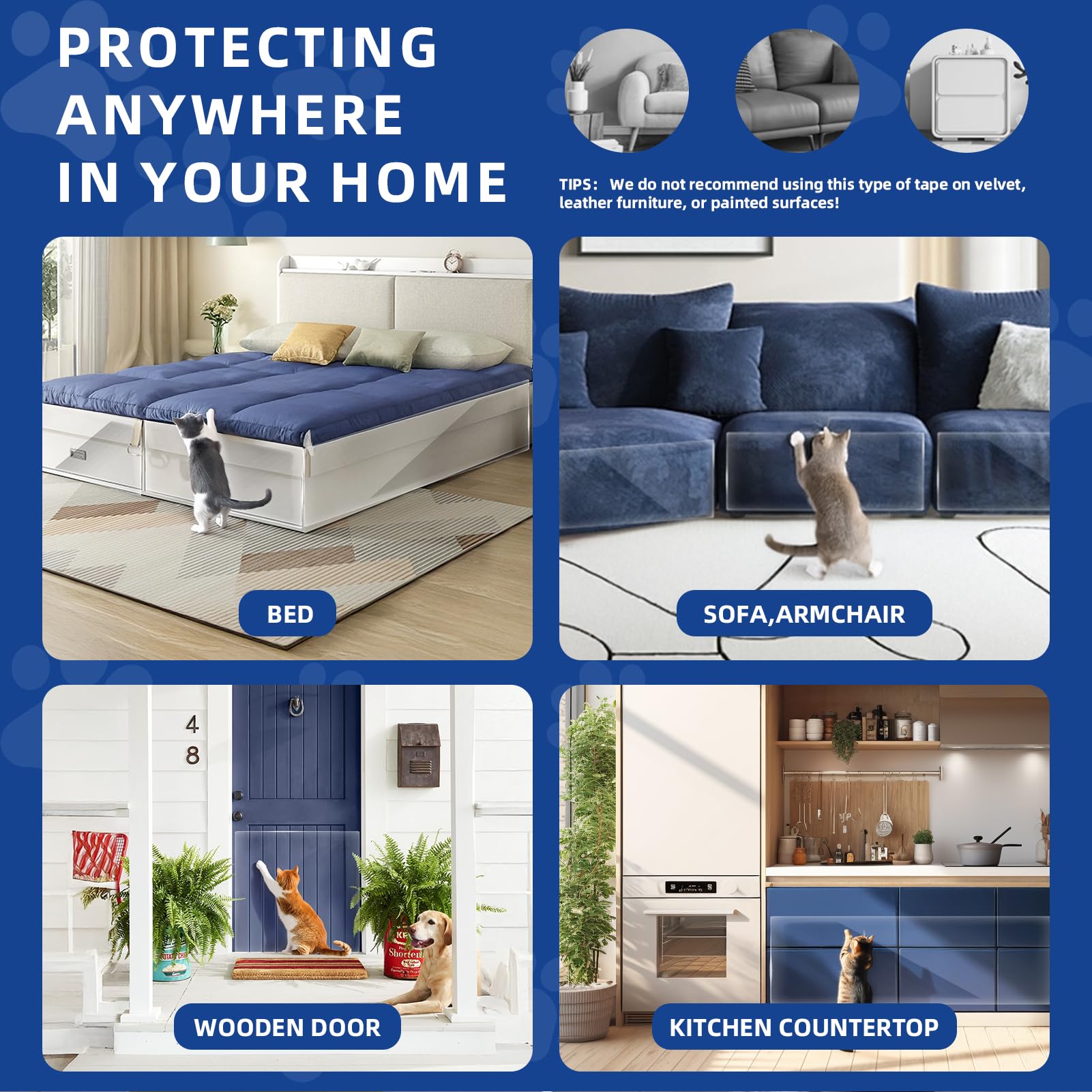 TOOSOFt cat scratch protector clear easy-install sheet protects furniture