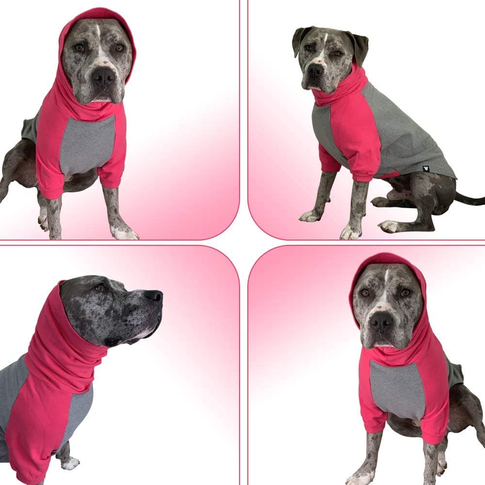 Tooth & Honey hot pink sweater with gray stitching demonstrates durable seams