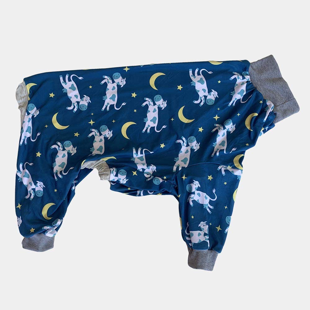 Tooth & Honey pit bull pajamas back view highlights full-coverage design for warmth