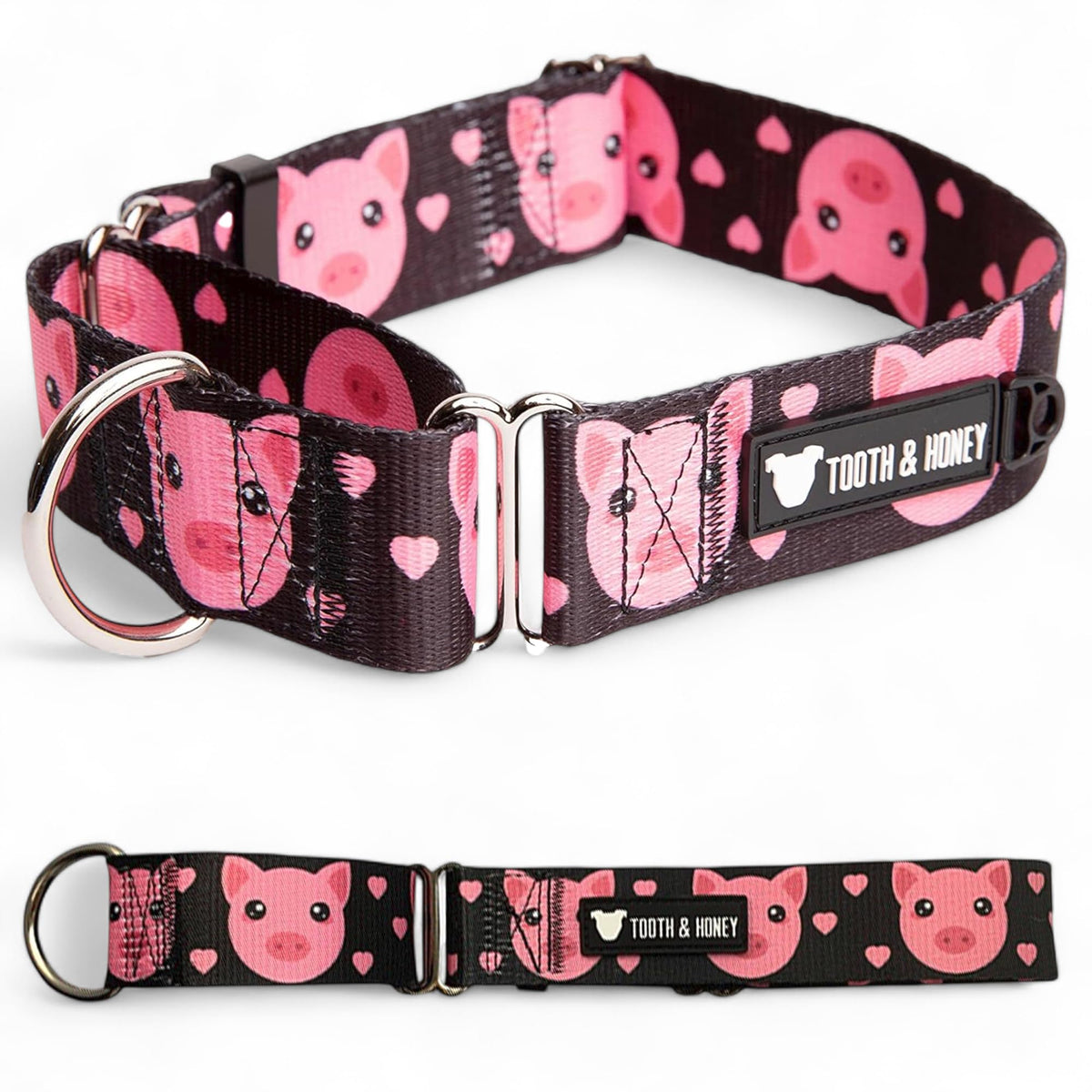 Tooth & Honey Pitbull martingale collar on dog during walk for secure control