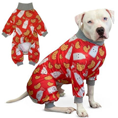 Tooth & Honey Pitbull Pajamas front view in red milk cookie print for warmth and comfort.