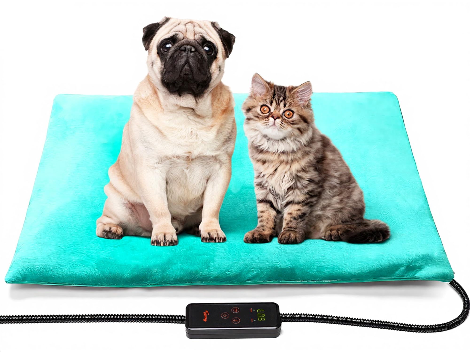 Toozey dog cat heating pad showing temperature control for customizable warmth
