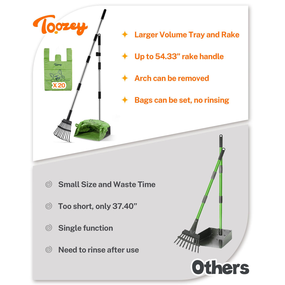 Toozey dog pooper scooper 11-pronged rake for a thorough sweep