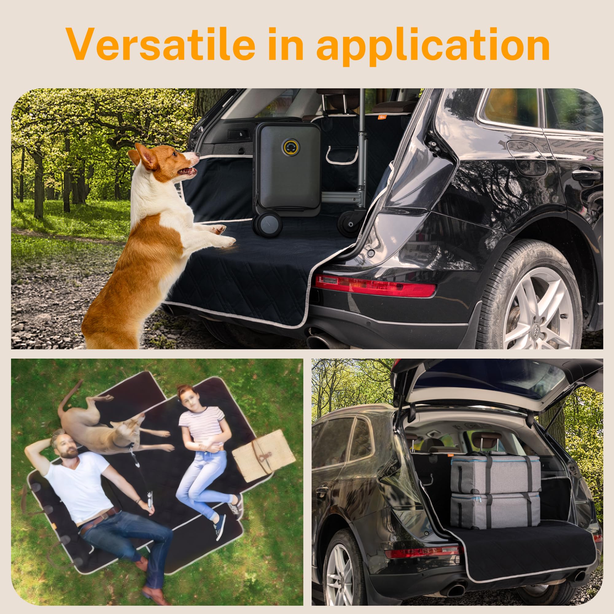 Toozey dog seat cover built-in pockets organize leashes, toys, and waste bags.