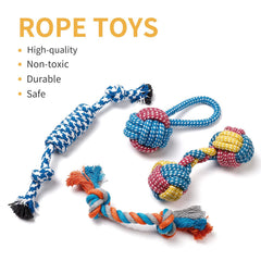 Toozey-durable-rope-toys-small-dogs shows bite-resistant textures for solo play.
