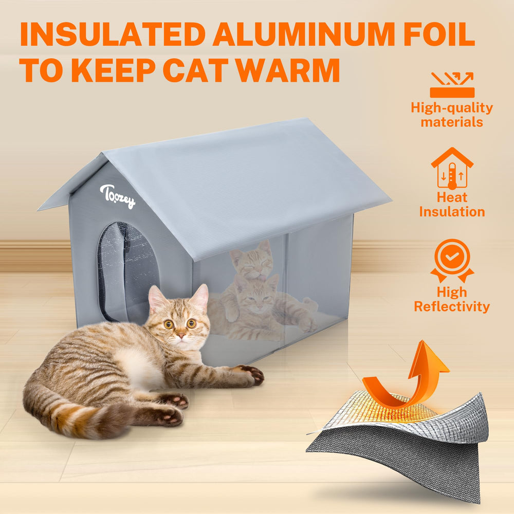 Toozey insulated outdoor cat house easy-clean PVC surface supports hygienic pet use