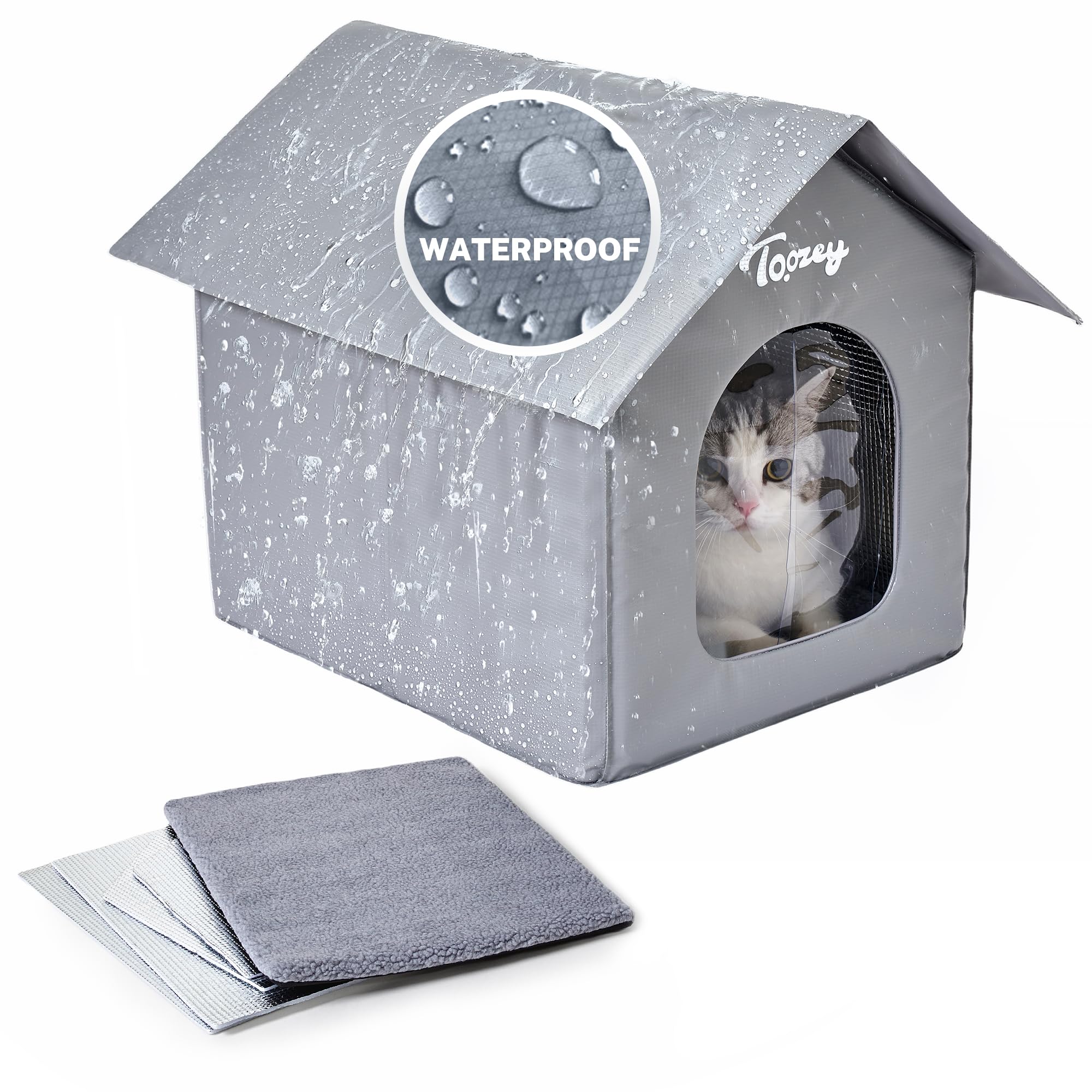 Toozey insulated outdoor cat house exterior waterproof view demonstrates all-weather shelter and protection