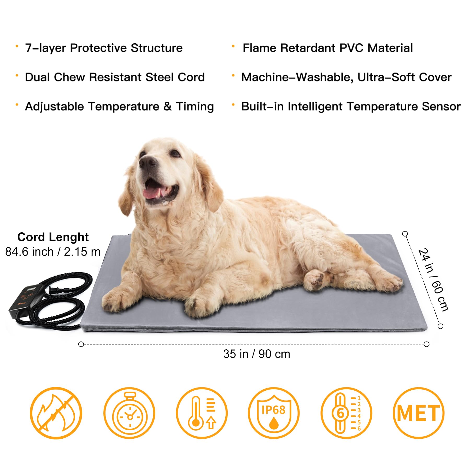 Toozey heated pet mat 35x24 on couch provides year-round comfort.