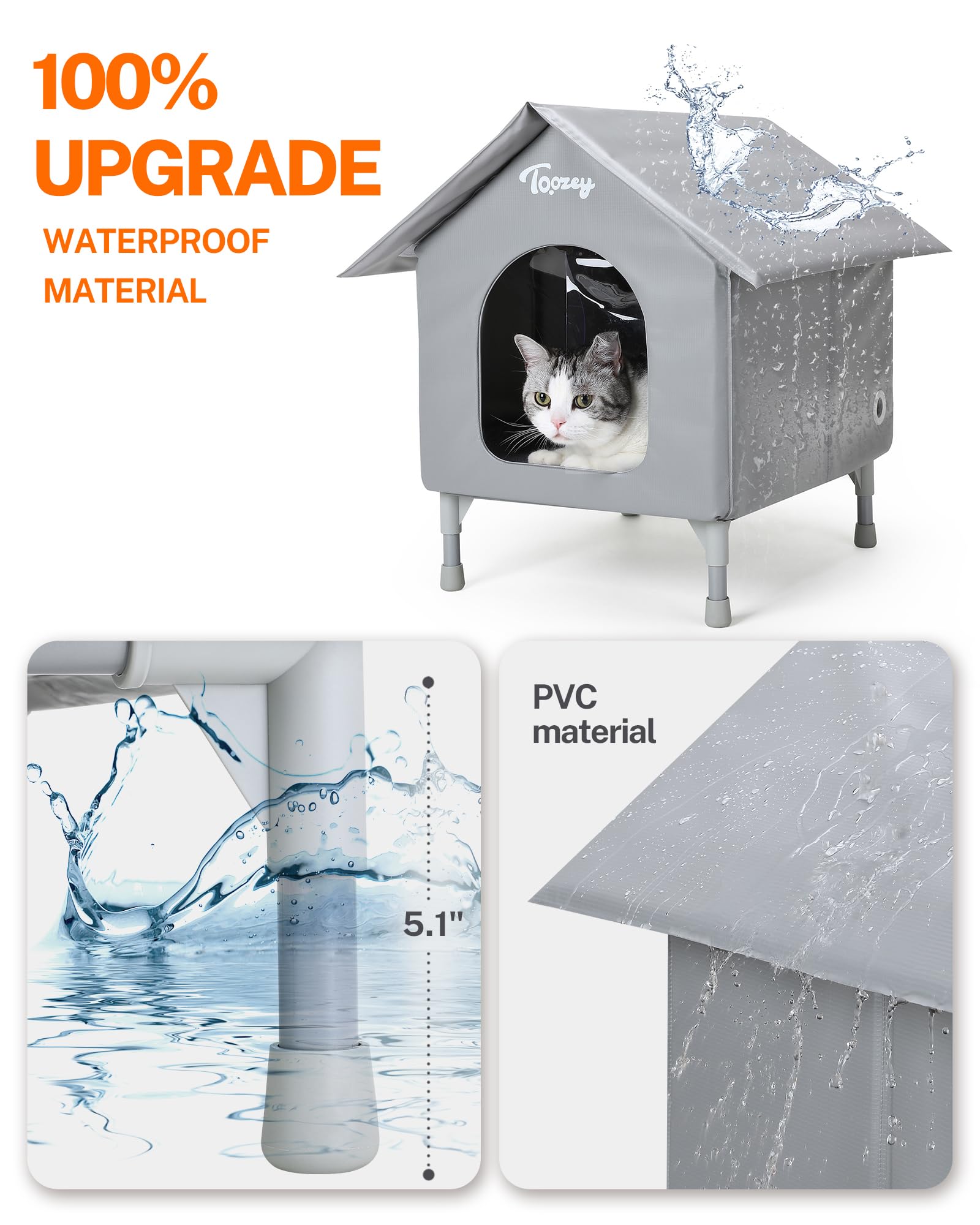 Toozey outdoor cat house dual-door design offers quick escape for safety.