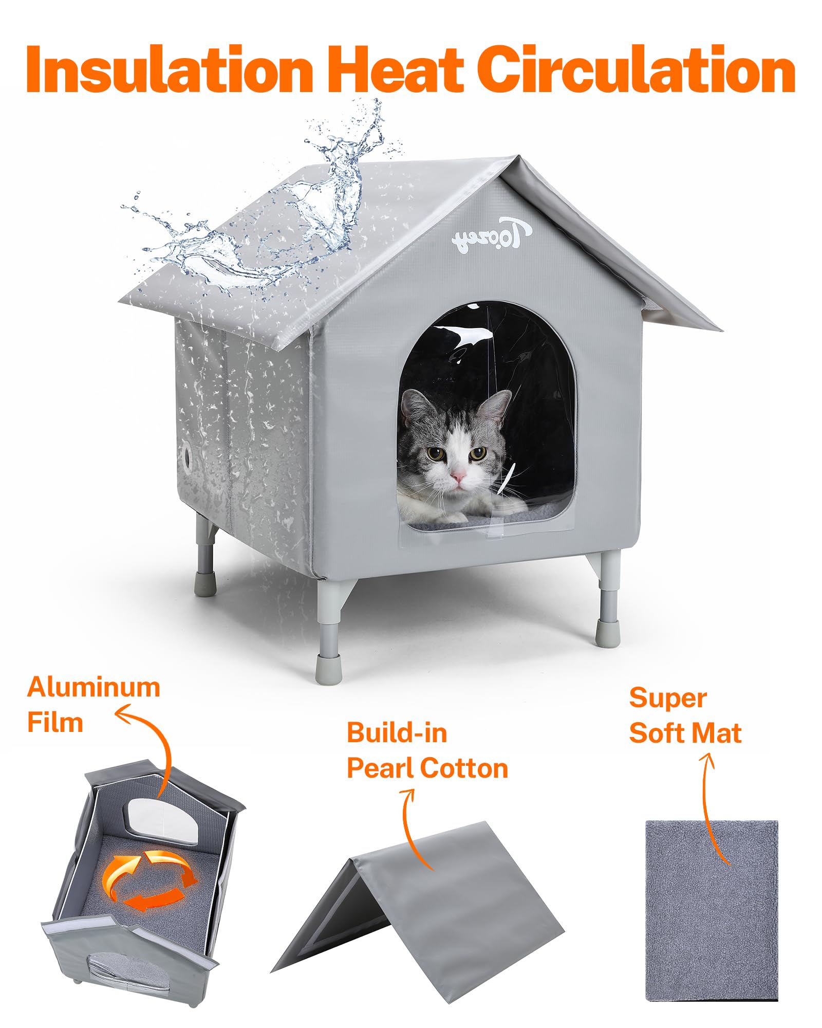Toozey outdoor cat house ideal for porch, garage, or patio settings.