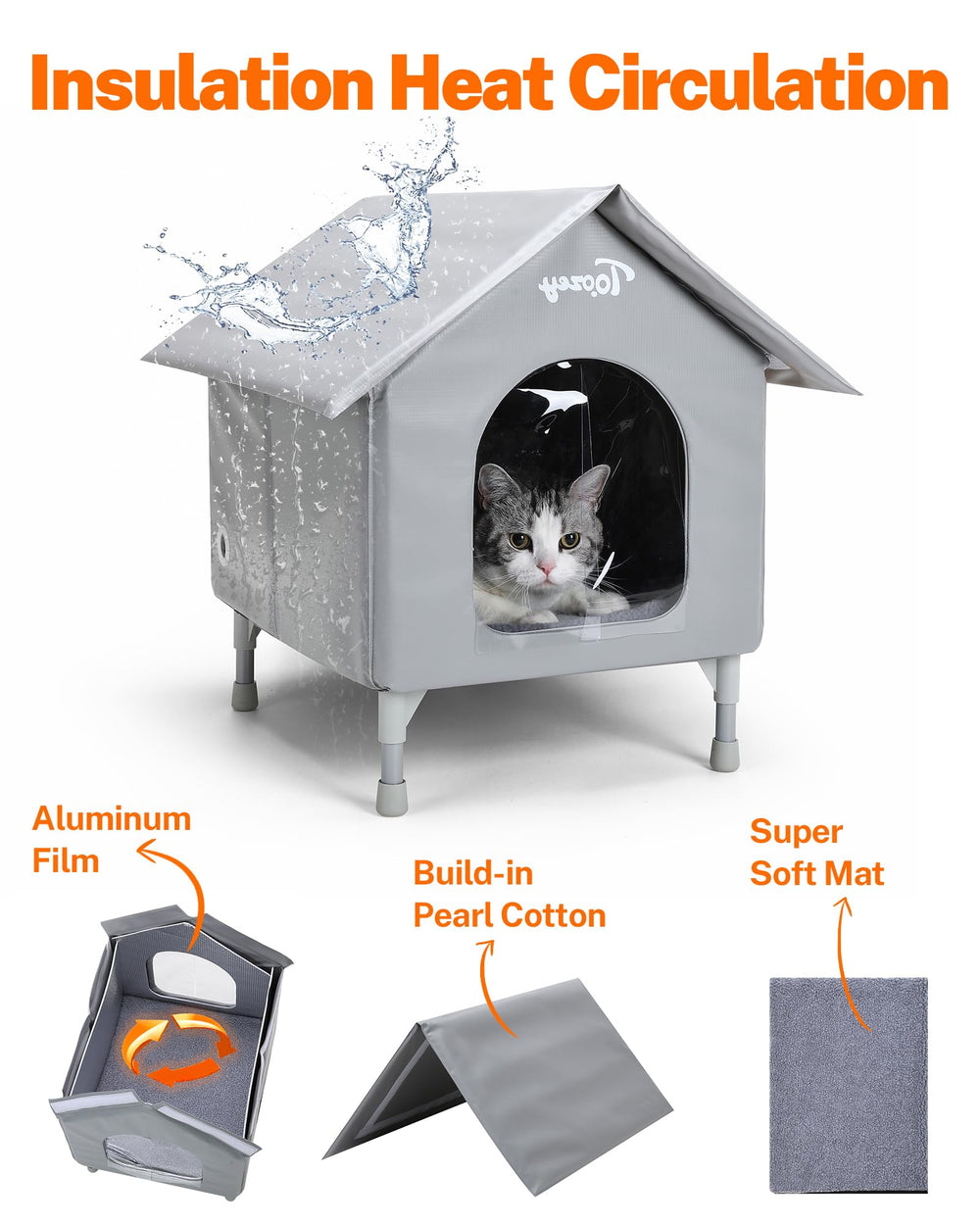 Toozey outdoor cat house ideal for porch, garage, or patio settings.