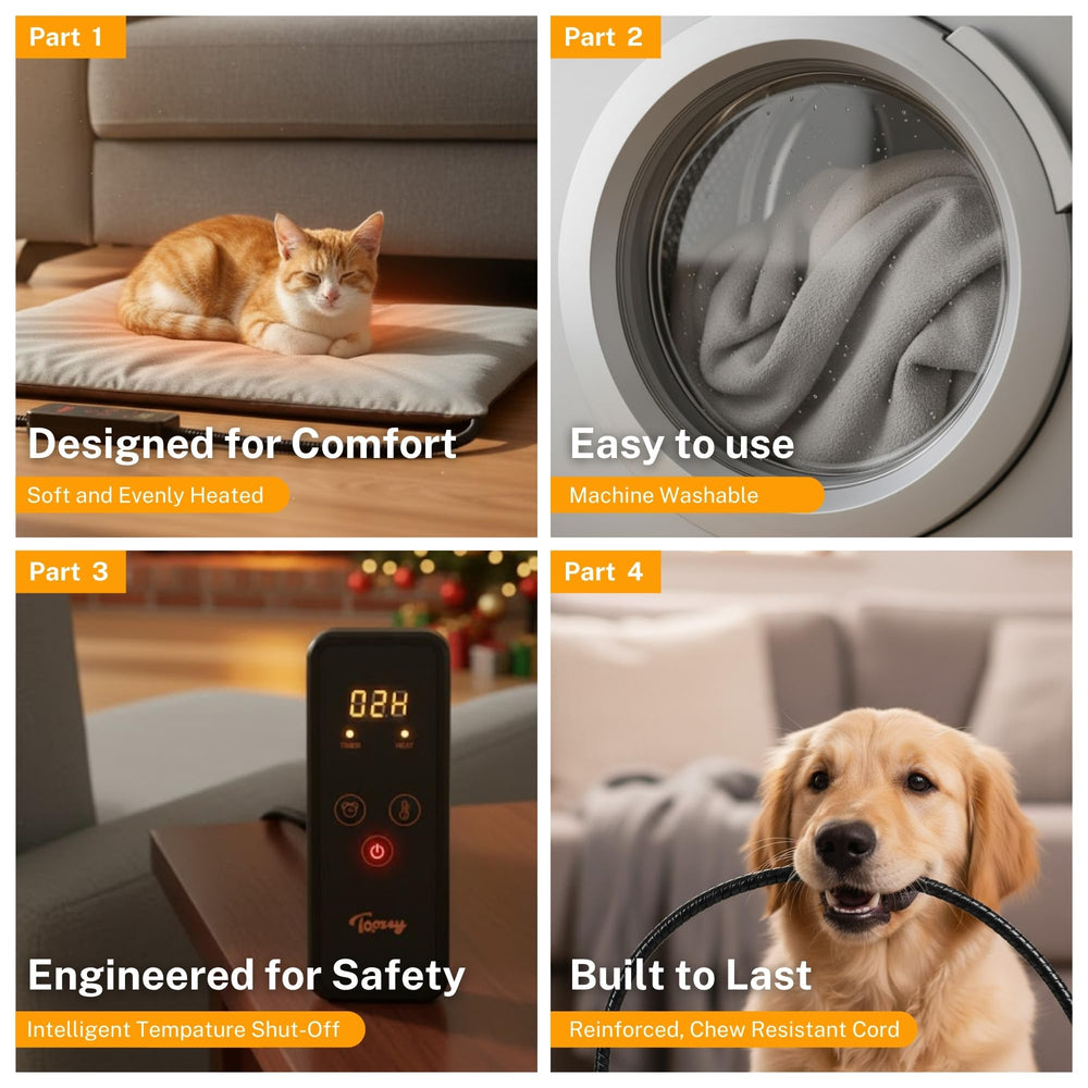 Toozey XL pet heating pad waterproof soft shell closeup demonstrating protection