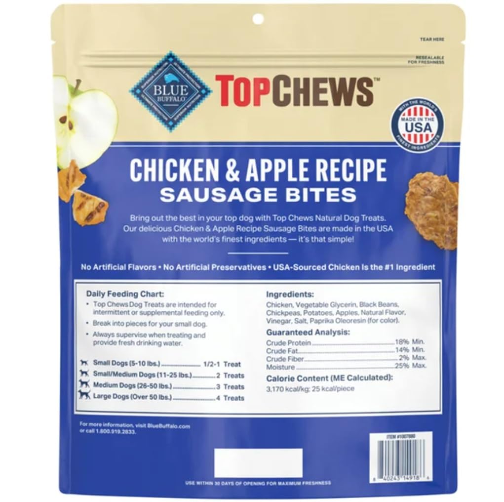 Top Chews Chicken & Apple treat close-up emphasizes natural ingredients and tastiness.