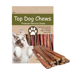 Top Dog Chews 12-Inch Bully Stick closeup highlights thick texture for long-lasting chew sessions.