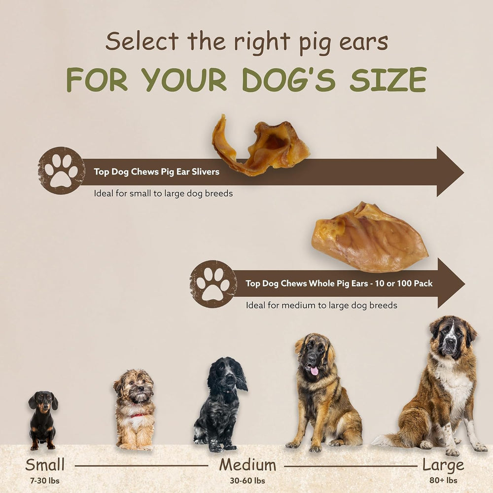 Top Dog Chews bulk 1lb pig ear convenient stocking and sharing.