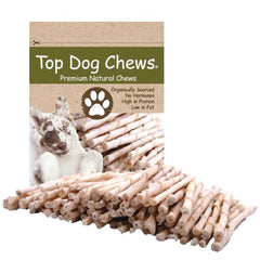 Top Dog Chews rawhide twists pack 100 – durable dental chew supporting healthy chewing.
