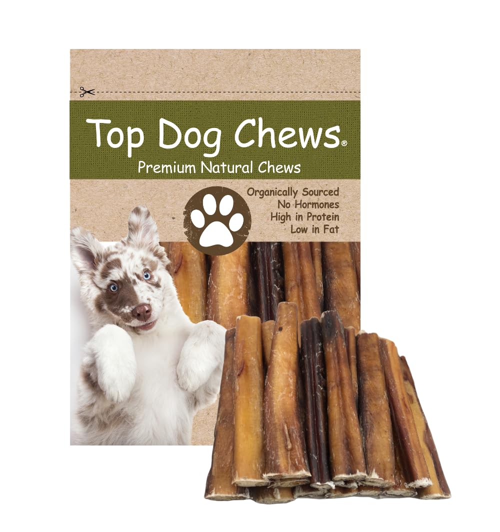 Top Dog Chews thick 6-inch bully stick—rawhide-free, long-lasting chew.