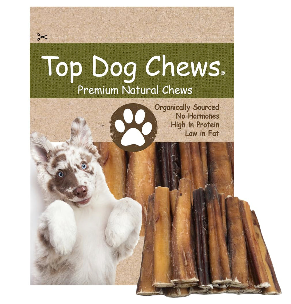 Top Dog Chews thick 6 inch bully stick pack shows a long lasting treat