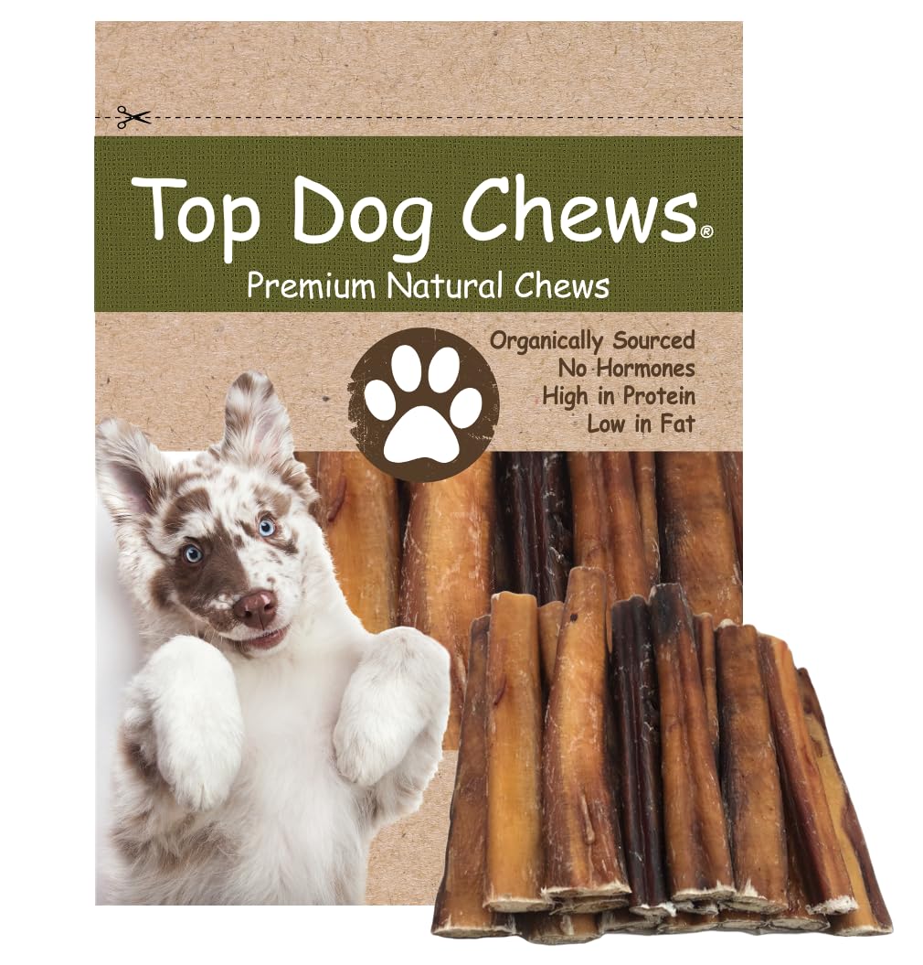 Top Dog Chews thick 6 inch bully stick pack shows a long lasting treat