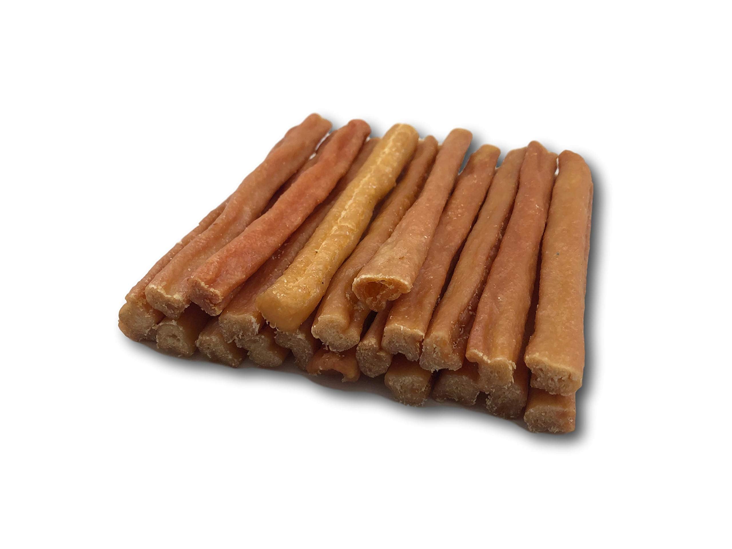Top Dog Chews Turkey Tendon Round Texture Closeup: natural fibrous texture for satisfying dental chewy