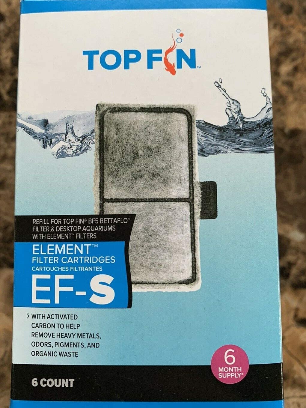 Top Fin EF-S filter cartridge six-count box improves water clarity and odor control.