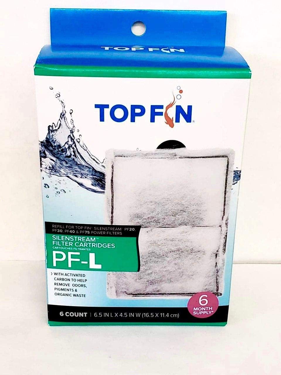 Top Fin Silenstream large PF-L filter cartridges refill pack shown for odor and pigment removal in aquariums.