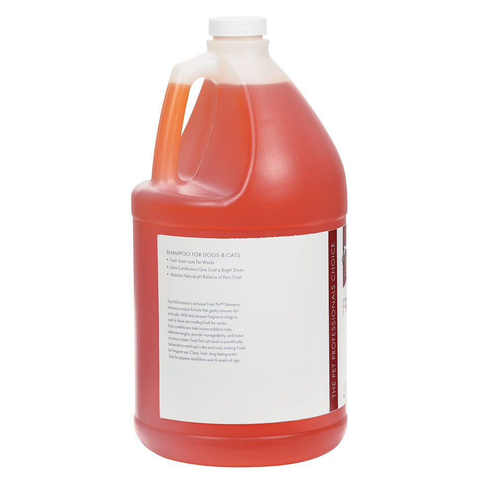 Top Performance Fresh Pet Shampoo gallon packaging, ideal for dilution at 7:1.