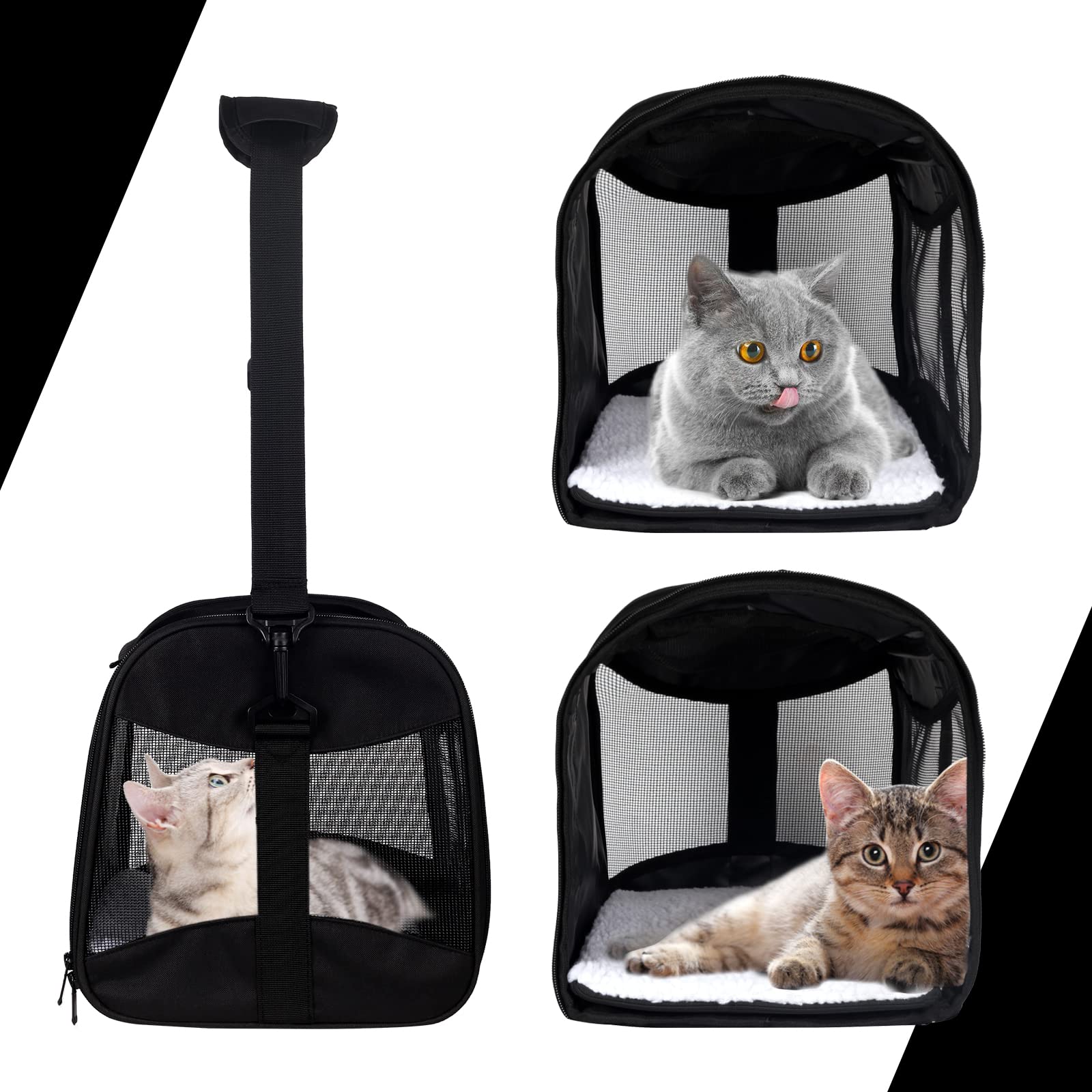 Top tasta cat carrier with detachable fleece pad for cozy travel naps.