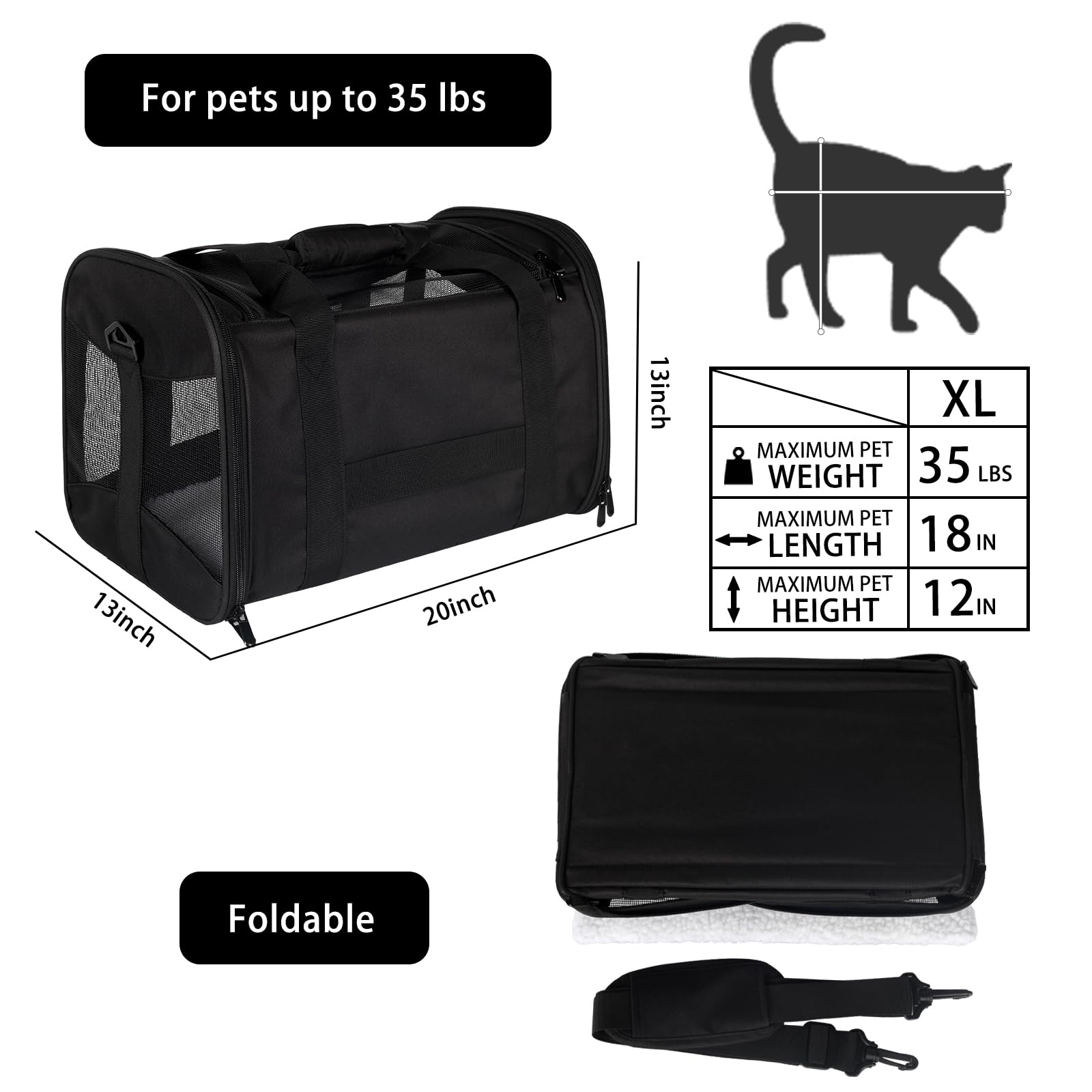 Top tasta cat carrier folded for compact storage after travel.