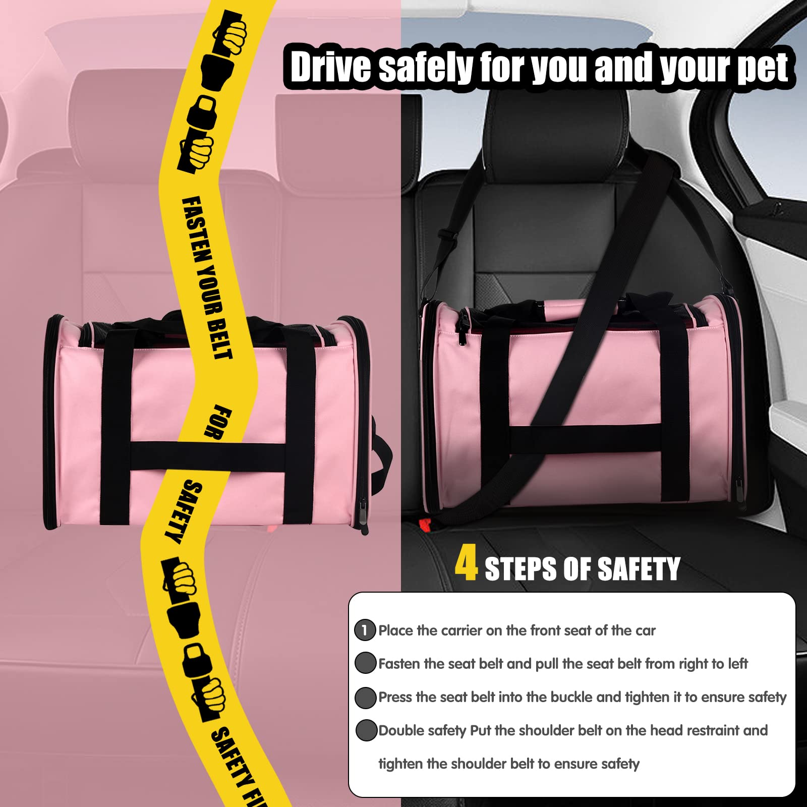Top tasta Cat Carrying Case dual handles and shoulder strap enable flexible transport.