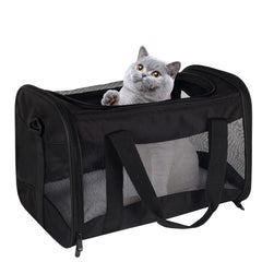 Top tasta cat carrier under-seat view showing airline-friendly size for travel.