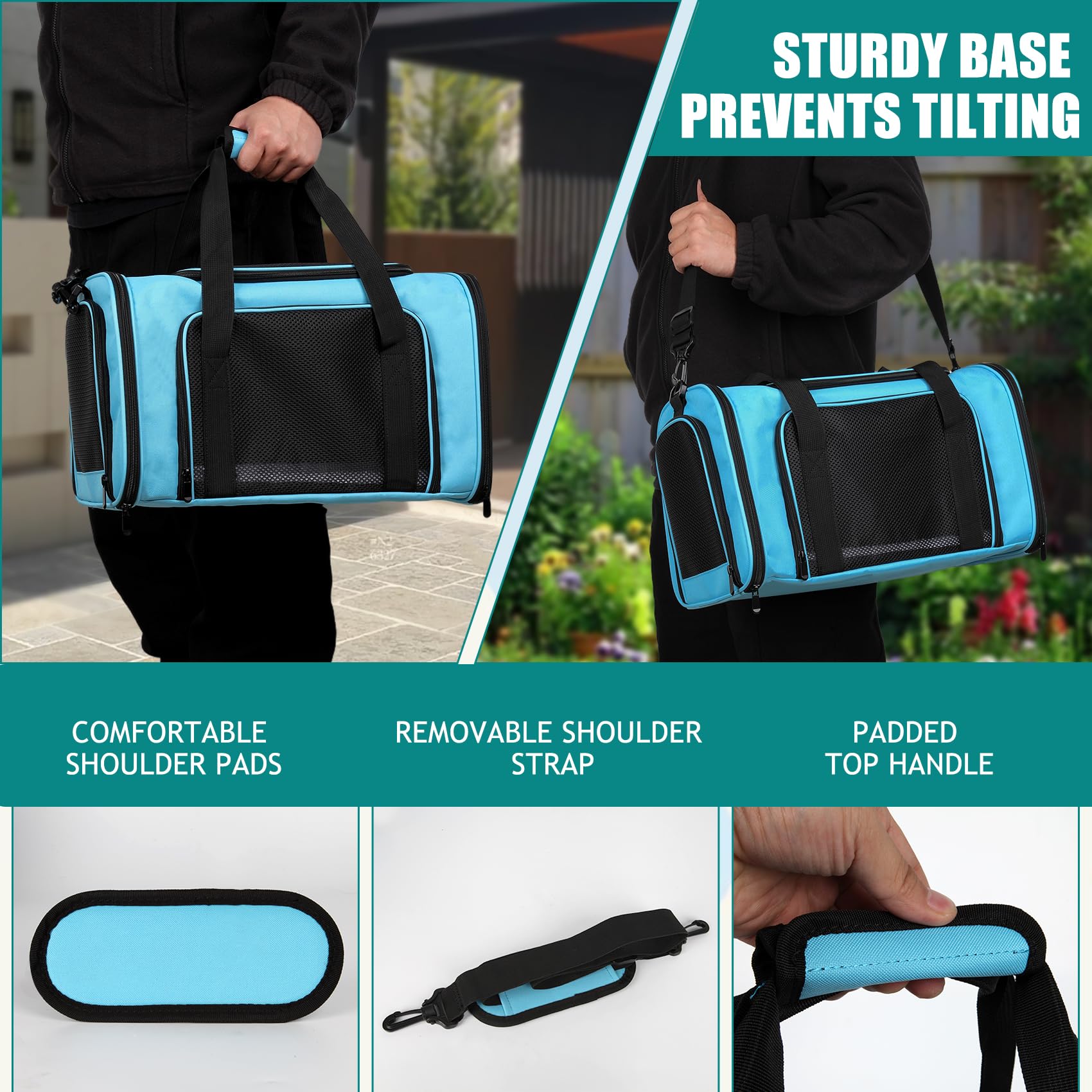 Top tasta dog cat carrier blue large foldable design—compact storage after use.
