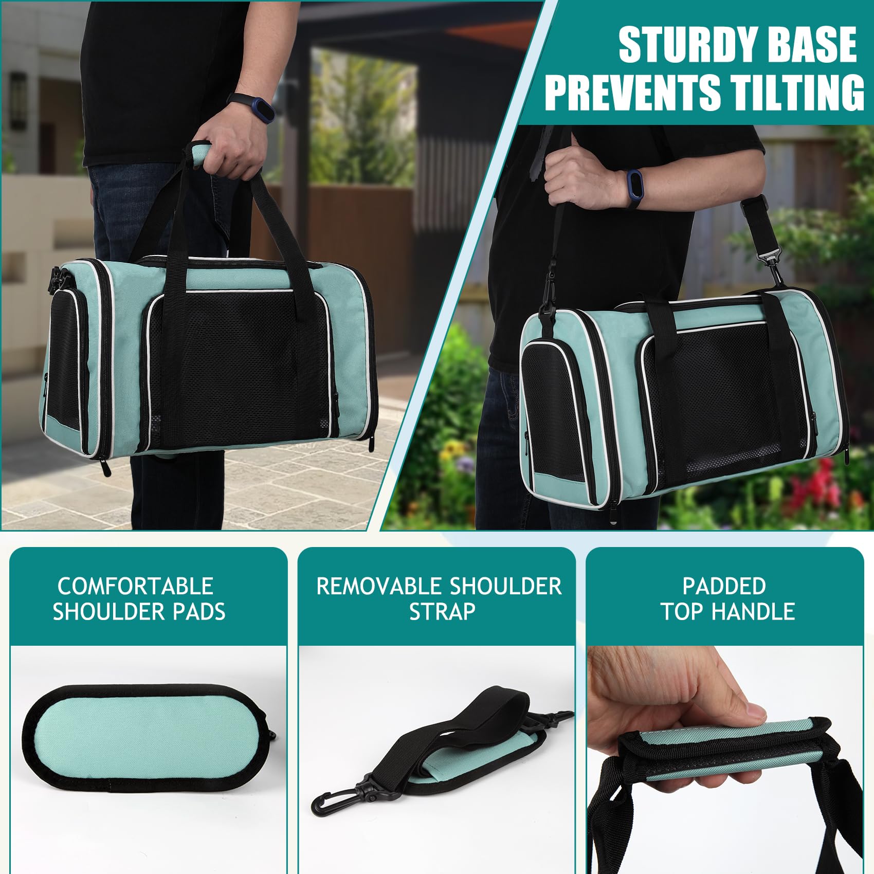 Top tasta dog-cat carrier with double-strap design for easy carrying.