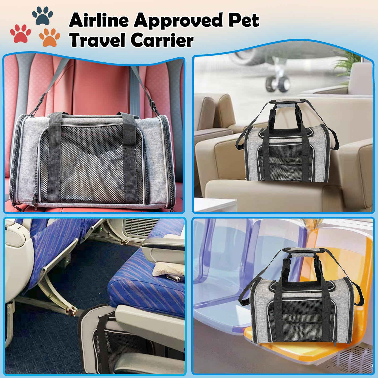 Top tasta large grey black carrier removable plush mat for cozy rest