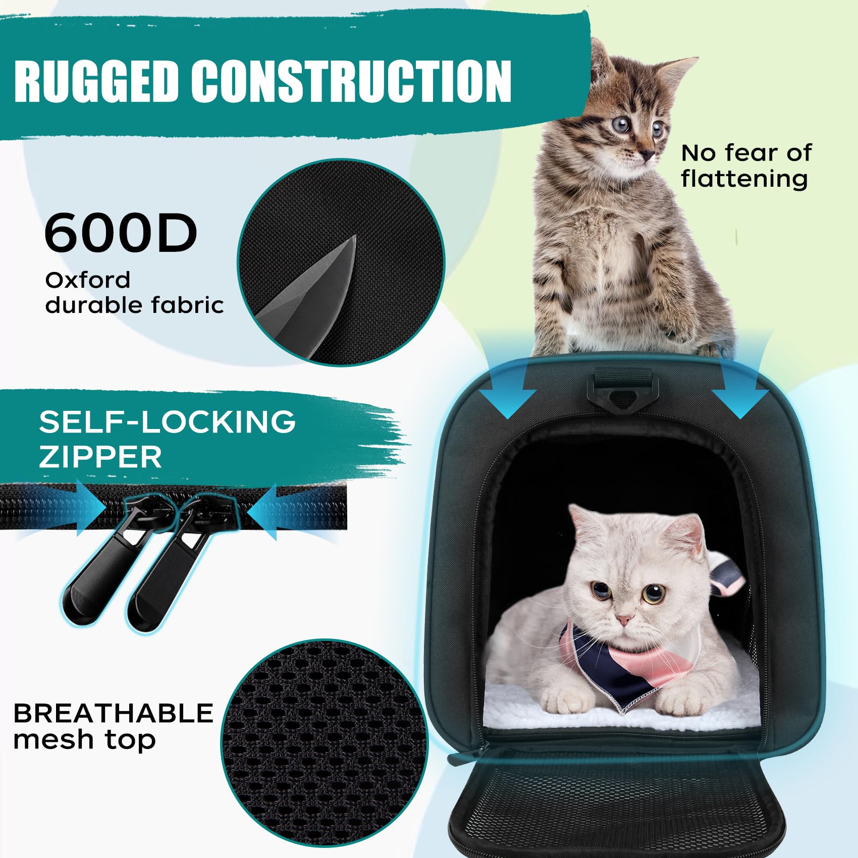 Top tasta carrier see-through mesh doors to reduce pet anxiety.