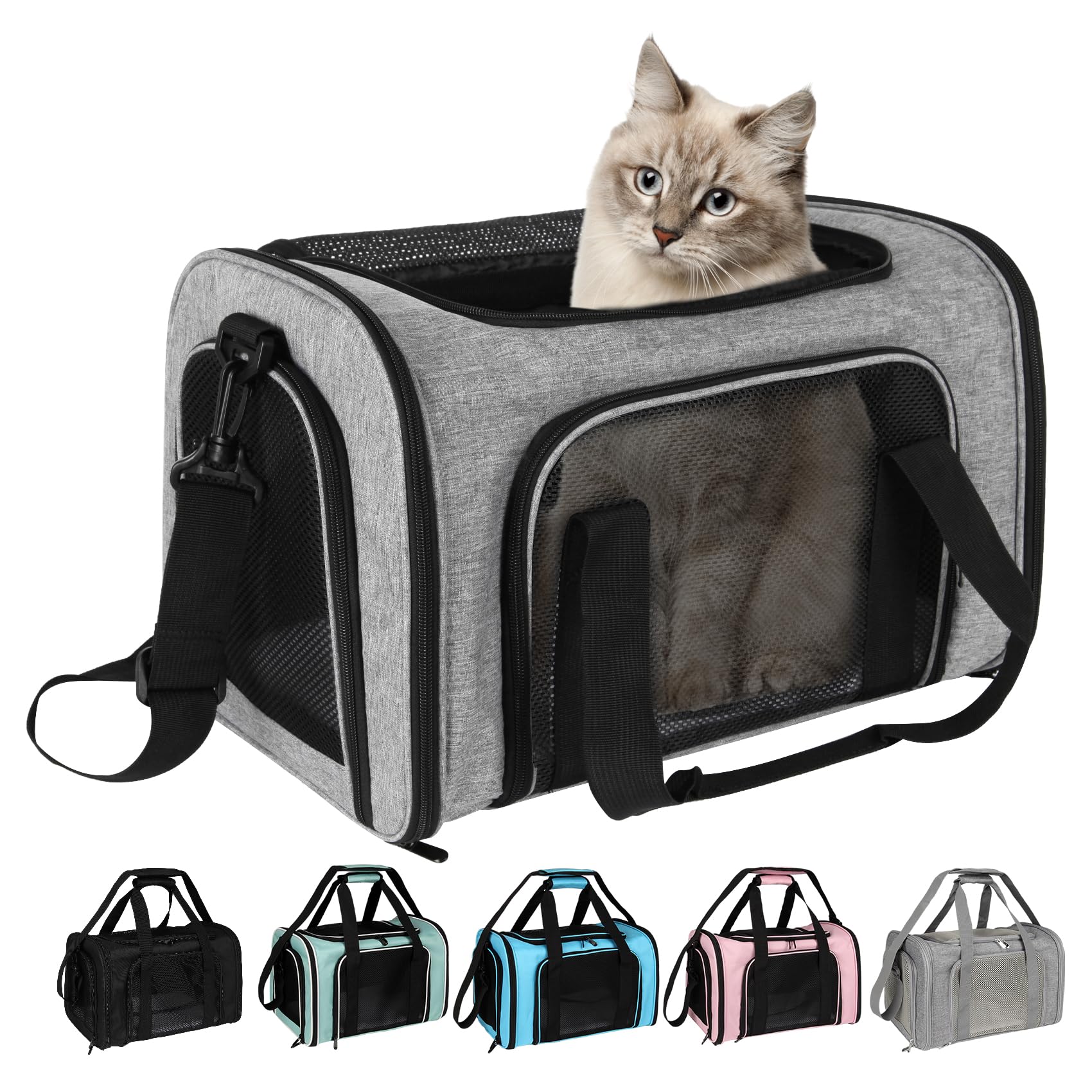 Top tasta dog carrier open view shows sturdy steel frame and scratch-resistant fabric for durability