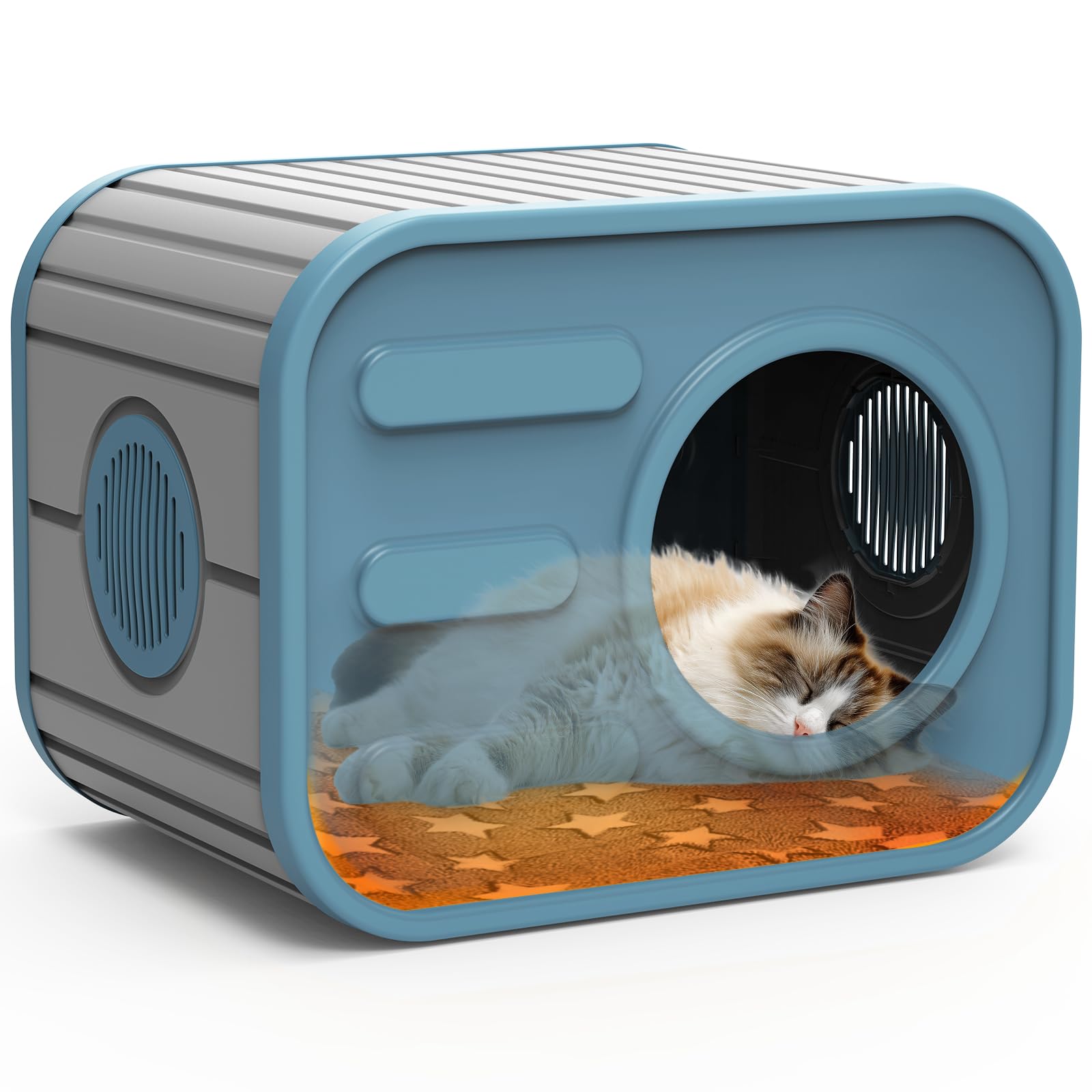 Topetory outdoor cat house front blue view provides a cozy shelter.