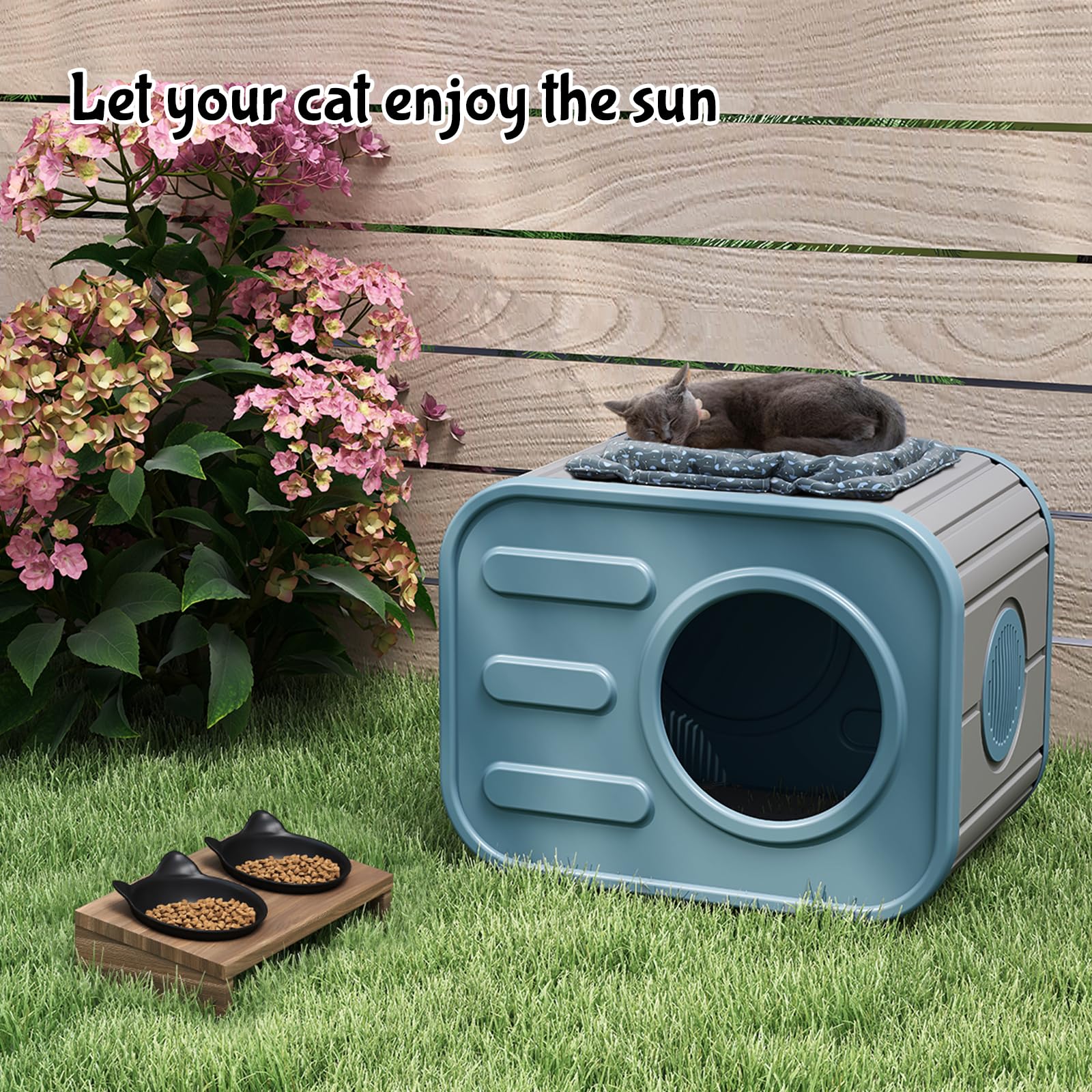 Topetory outdoor cat house waterproof resin resists weather.